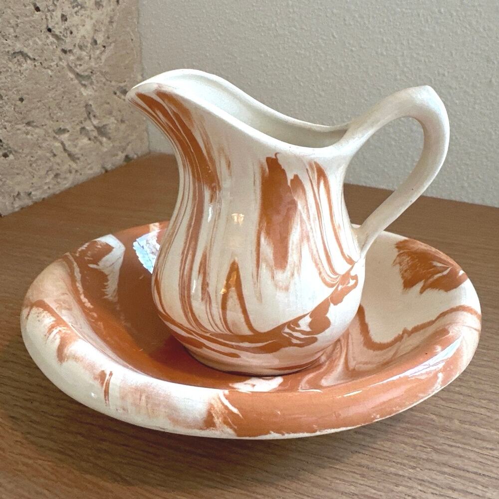 Klondike Klay Fairbanks Alaska Brown Cream Swirl Pottery Small Pitcher Plate